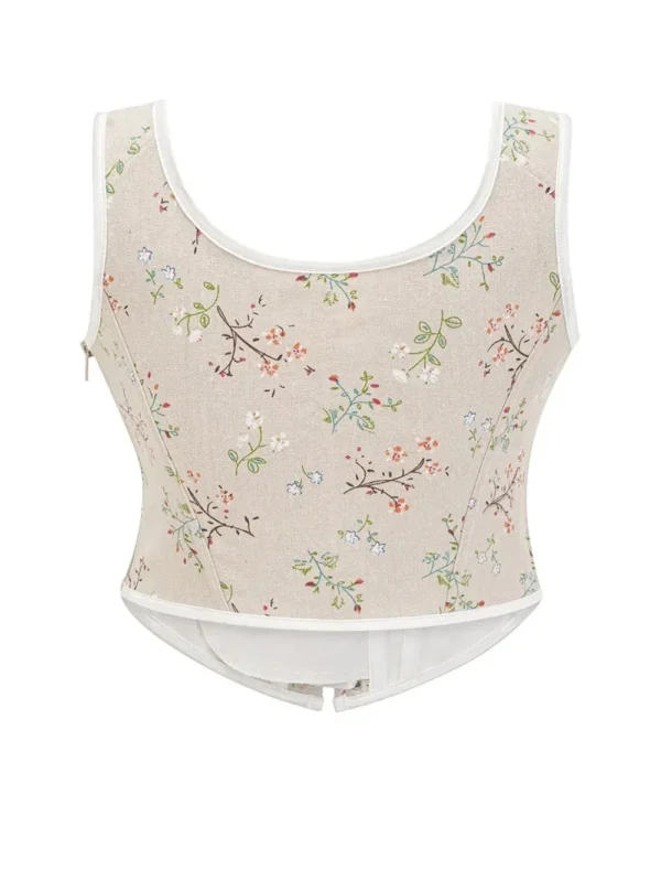 Bustier élégant beige à fleurs médiéval Guenièvre (4) Bustier élégant beige à fleurs médiéval Guenièvre (4)