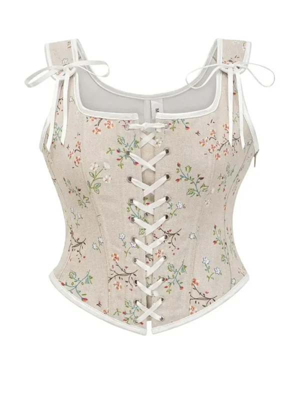 Bustier élégant beige à fleurs médiéval Guenièvre (5) Bustier élégant beige à fleurs médiéval Guenièvre (5)