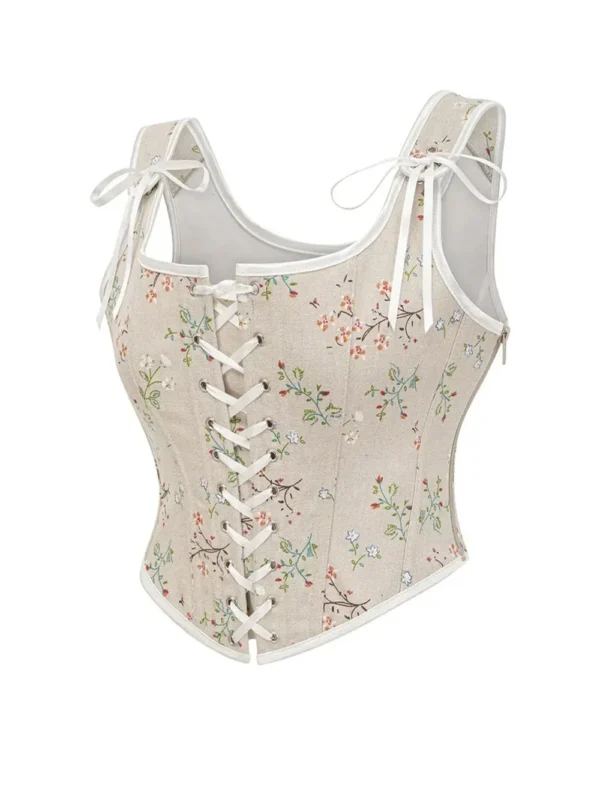 Bustier élégant beige à fleurs médiéval Guenièvre (6) Bustier élégant beige à fleurs médiéval Guenièvre (6)