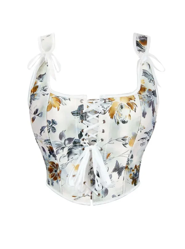 Bustier floral blanc en satin à bretelles Maggie (4) Bustier floral blanc en satin à bretelles Maggie (4)