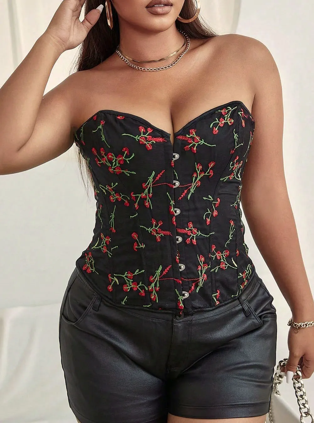 Corset bustier noir à fleurs rouges Isabella (1)