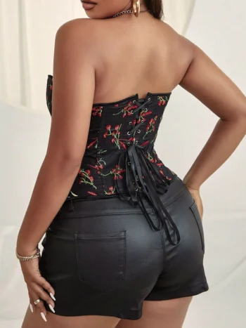 Corset bustier noir à fleurs rouges Isabella (10)