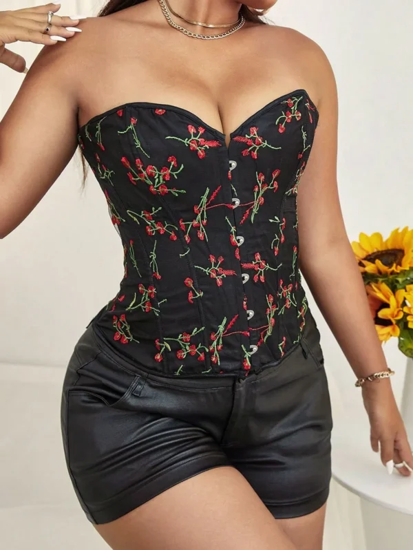 Corset bustier noir à fleurs rouges Isabella (2) Corset bustier noir à fleurs rouges Isabella (2)