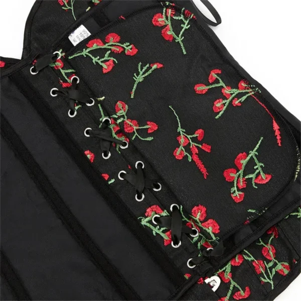 Corset bustier noir à fleurs rouges Isabella (3) Corset bustier noir à fleurs rouges Isabella (3)