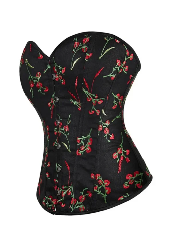 Corset bustier noir à fleurs rouges Isabella (4) Corset bustier noir à fleurs rouges Isabella (4)