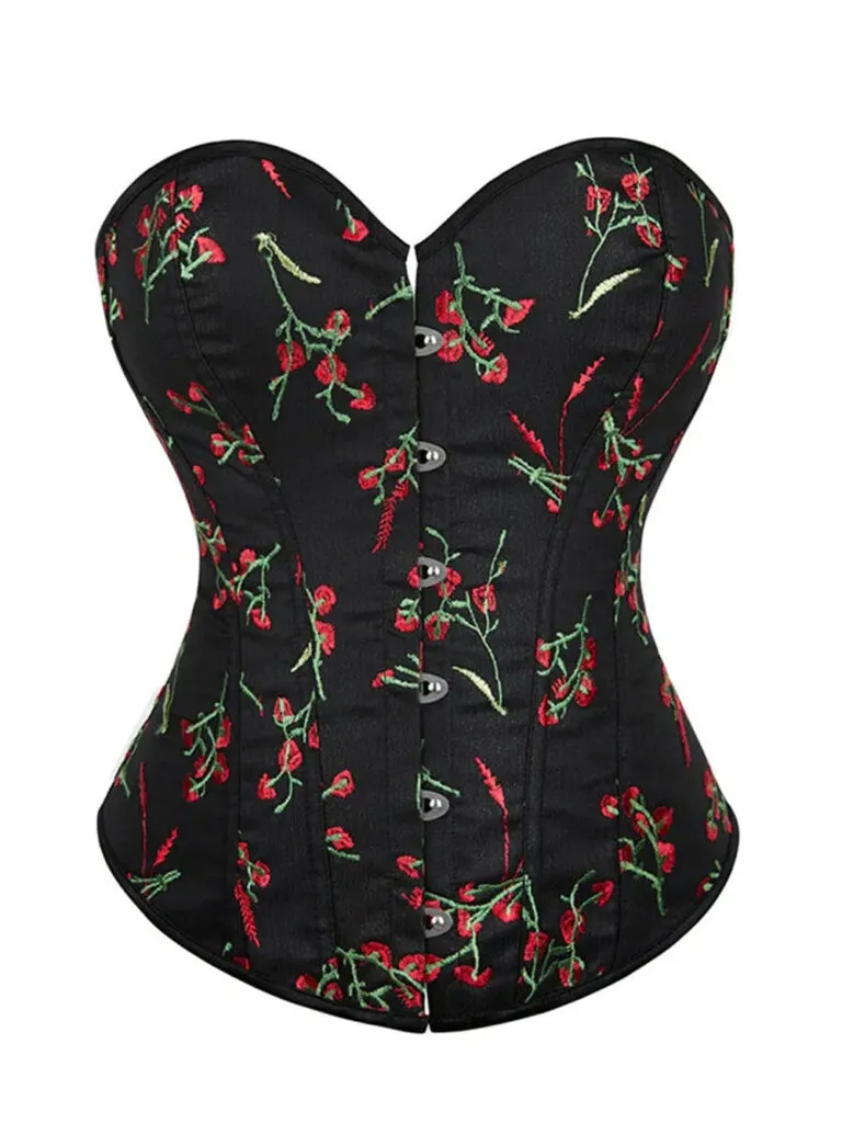 Corset bustier noir à fleurs rouges Isabella (5) Corset bustier noir à fleurs rouges Isabella (5)