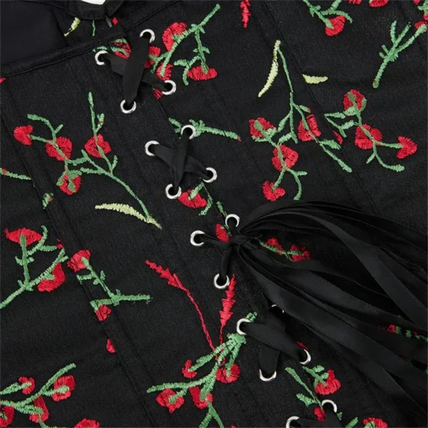 Corset bustier noir à fleurs rouges Isabella (7) Corset bustier noir à fleurs rouges Isabella (7)