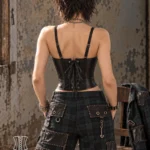Corset cuir underbust noir Amazone (vue de dos) Corset cuir underbust noir Amazone