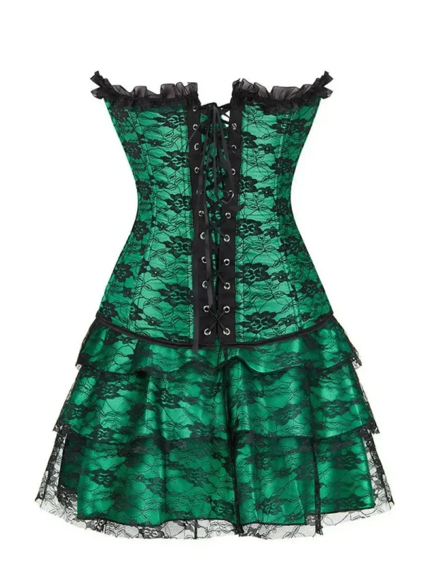 Corset vert émeraude avec jupe et dentelle Elfie (2) Corset vert émeraude avec jupe et dentelle Elfie (2)