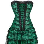 Corset vert émeraude avec jupe et dentelle Elfie (3)