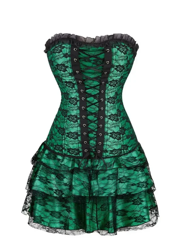 Corset vert émeraude avec jupe et dentelle Elfie (3) Corset vert émeraude avec jupe et dentelle Elfie (3)