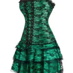 Corset vert émeraude avec jupe et dentelle Elfie (4)