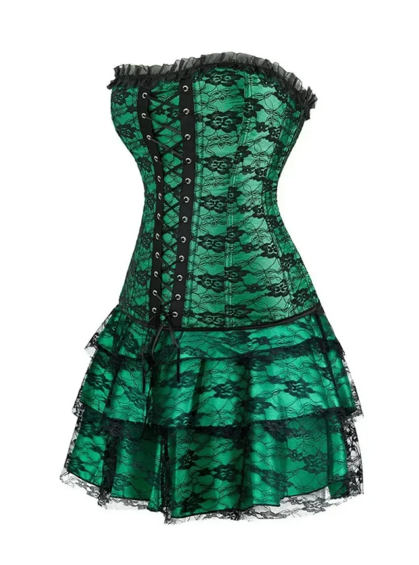 Corset vert émeraude avec jupe et dentelle Elfie (4) Corset vert émeraude avec jupe et dentelle Elfie (4)