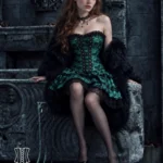 Corset vert gothique avec jupe et dentelle Elfie