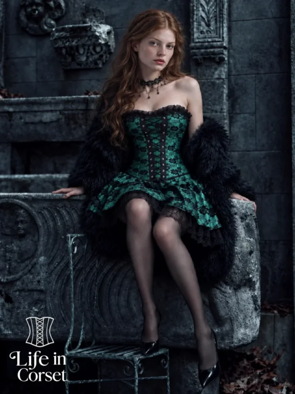 Corset vert gothique avec jupe et dentelle Elfie