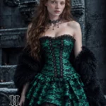 Corset vert gothique avec jupe et dentelle Elfie
