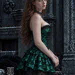 Corset vert gothique avec jupe et dentelle Elfie