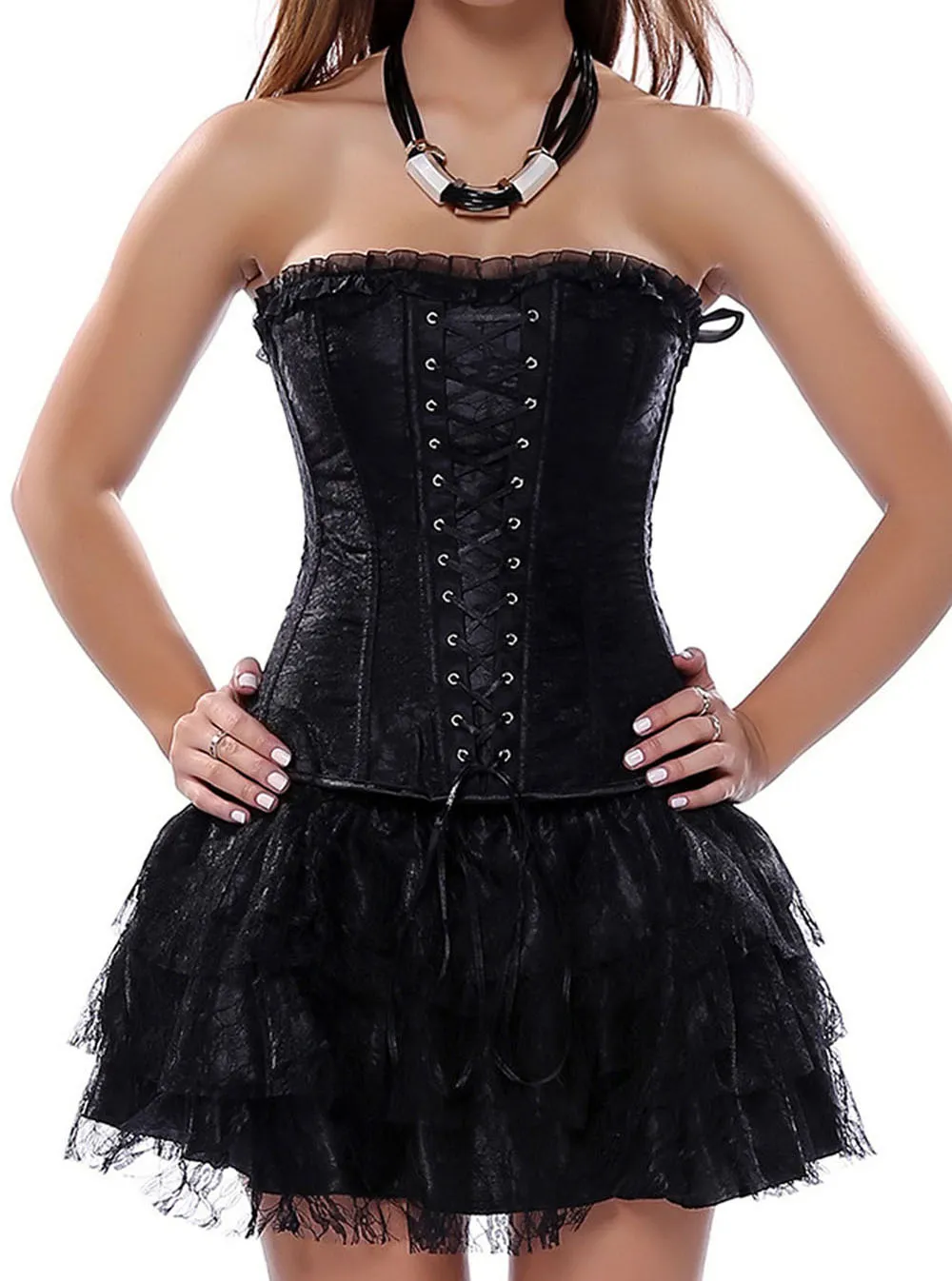Ensemble corset et jupe noir Gothique Lolita (2) Ensemble corset et jupe noir Gothique Lolita (2)
