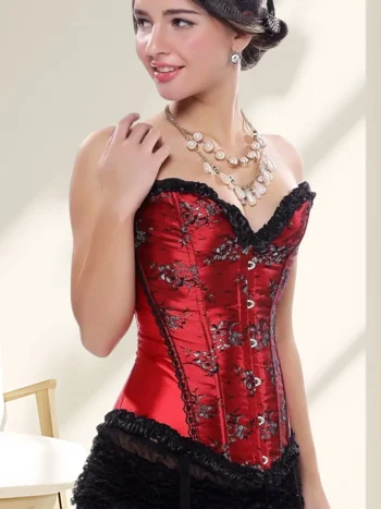 Guêpière corset rouge et noir en satin Vénusia (6)