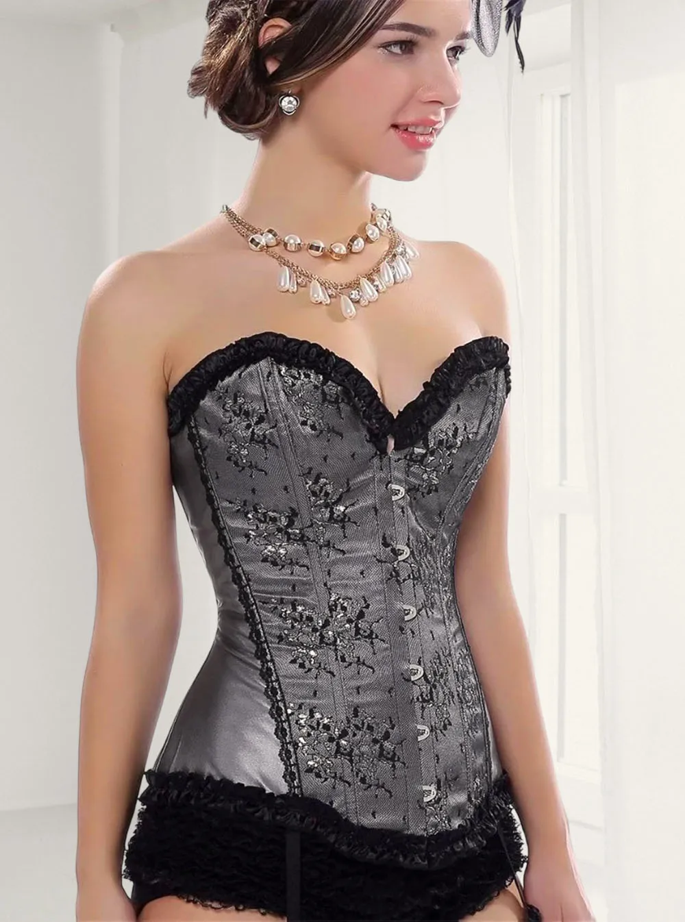 Guêpière grise corset porte jarretelles Mona (6)