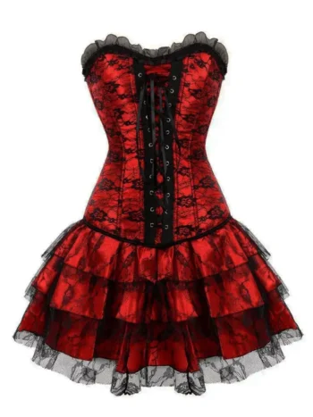 Robe corset rouge et noir avec dentelle Gothica (2)