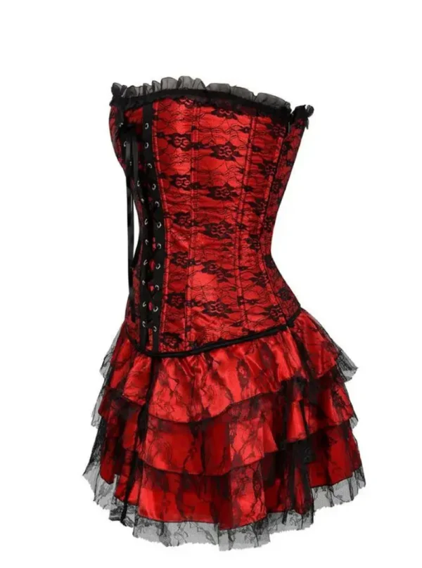 Robe corset rouge et noir avec dentelle Gothica (3) Robe corset rouge et noir avec dentelle Gothica (3)