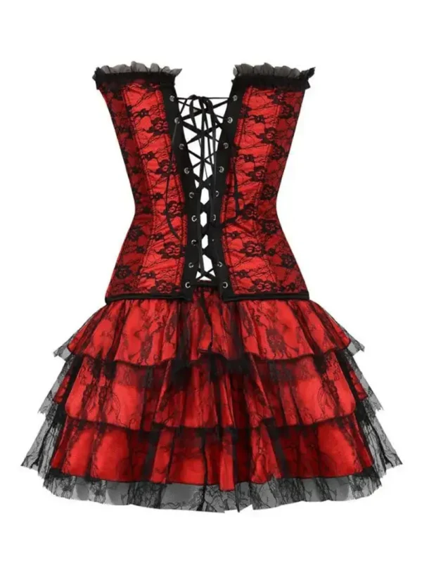 Robe corset rouge et noir avec dentelle Gothica (4) Robe corset rouge et noir avec dentelle Gothica (4)