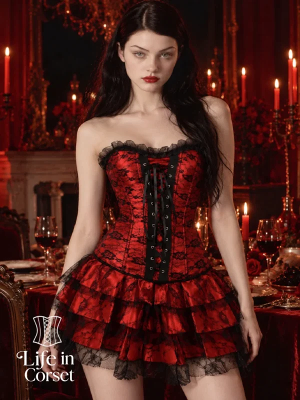 Robe corset rouge et noir avec dentelle Gothica