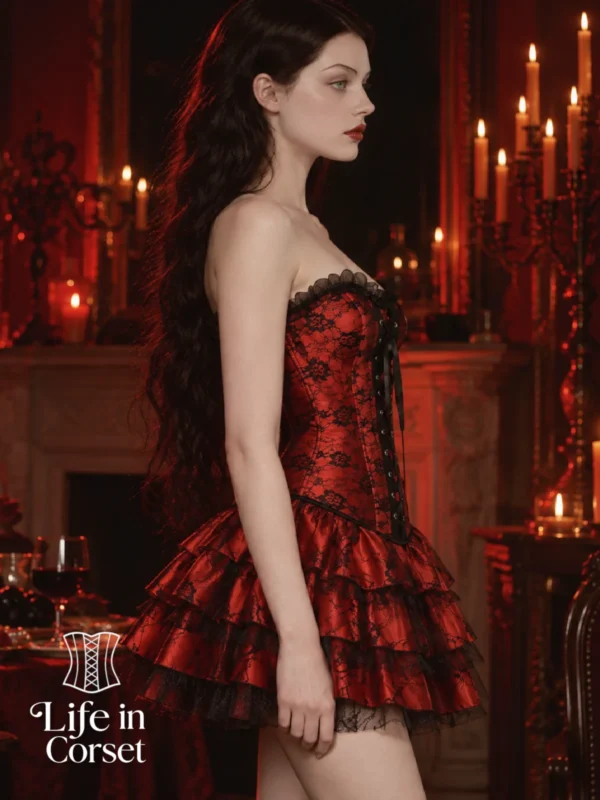 Robe corset rouge et noir avec dentelle Gothica