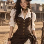 Corset steampunk marron avec rivets, cuir et chaînes Skylar Corset steampunk marron avec rivets, cuir et chaînes Skylar