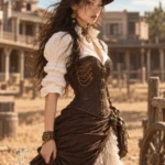 Corset steampunk marron avec rivets, cuir et chaînes Skylar 2 Corset steampunk marron avec rivets, cuir et chaînes Skylar