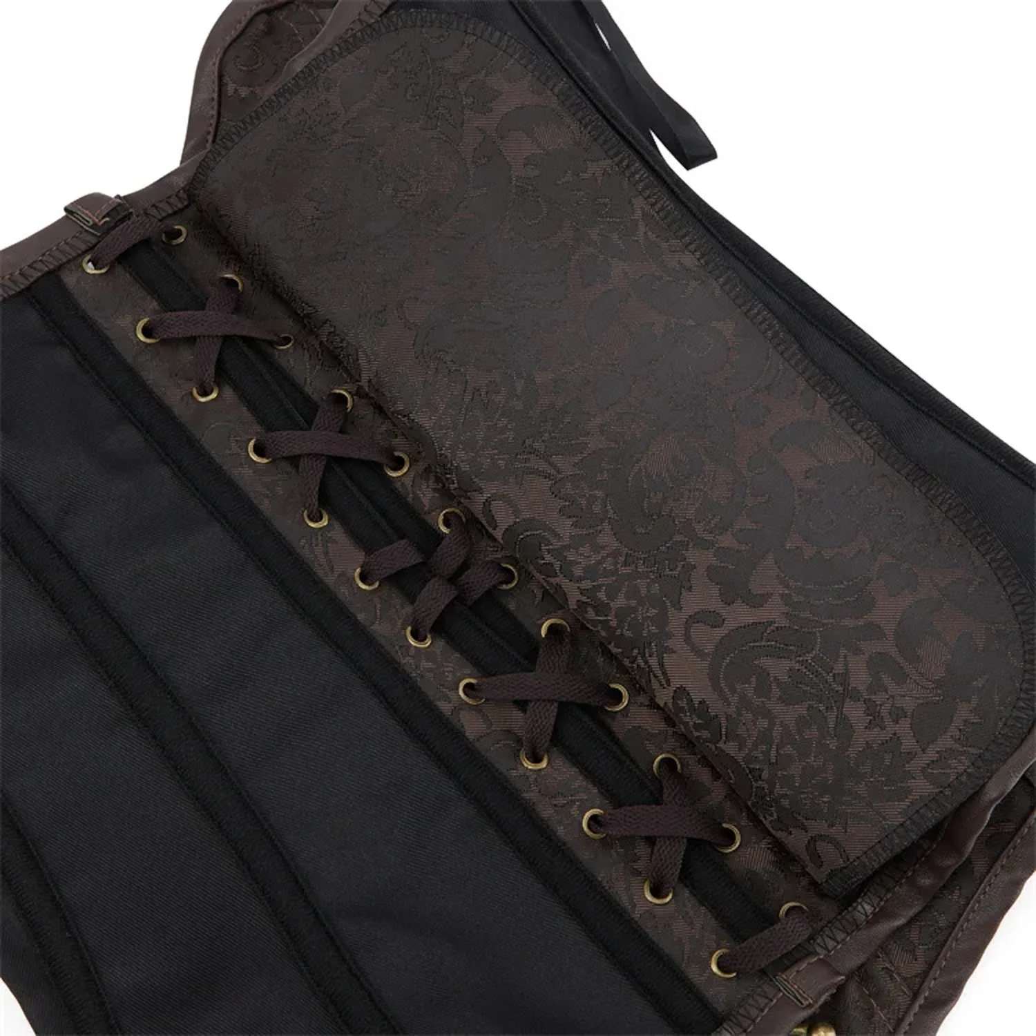 Corset steampunk marron avec rivets, cuir et chaînes Skylar (2) Corset steampunk marron avec rivets, cuir et chaînes Skylar (2)