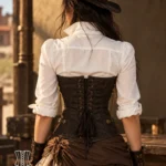 Corset steampunk marron avec rivets, cuir et chaînes Skylar 3 Corset steampunk marron avec rivets, cuir et chaînes Skylar