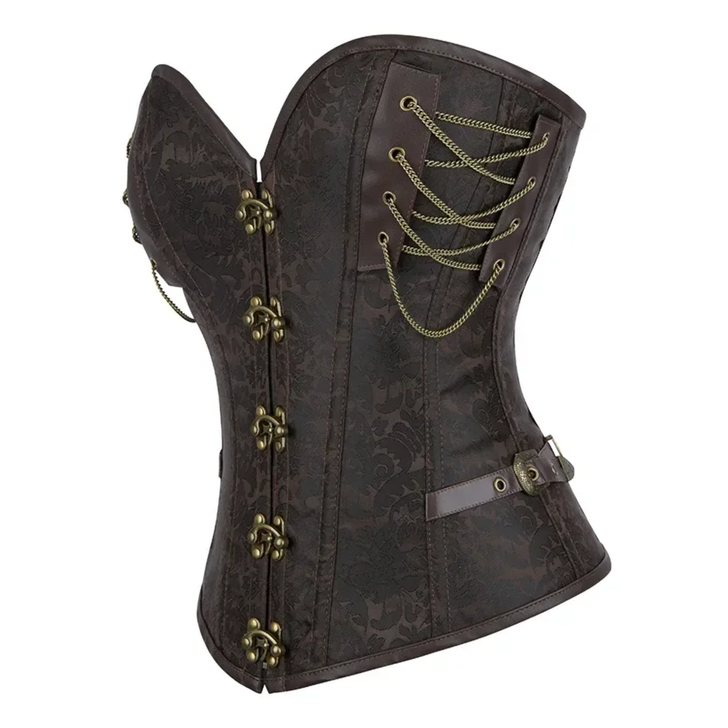 Corset steampunk marron avec rivets, cuir et chaînes Skylar (3) Corset steampunk marron avec rivets, cuir et chaînes Skylar (3)