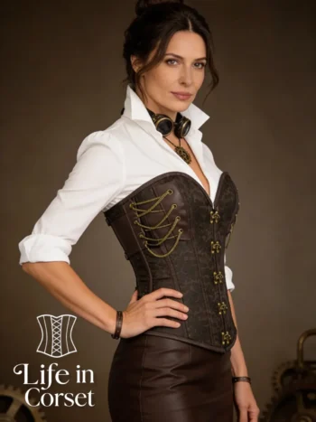 Corset steampunk marron skylar (vue profil)