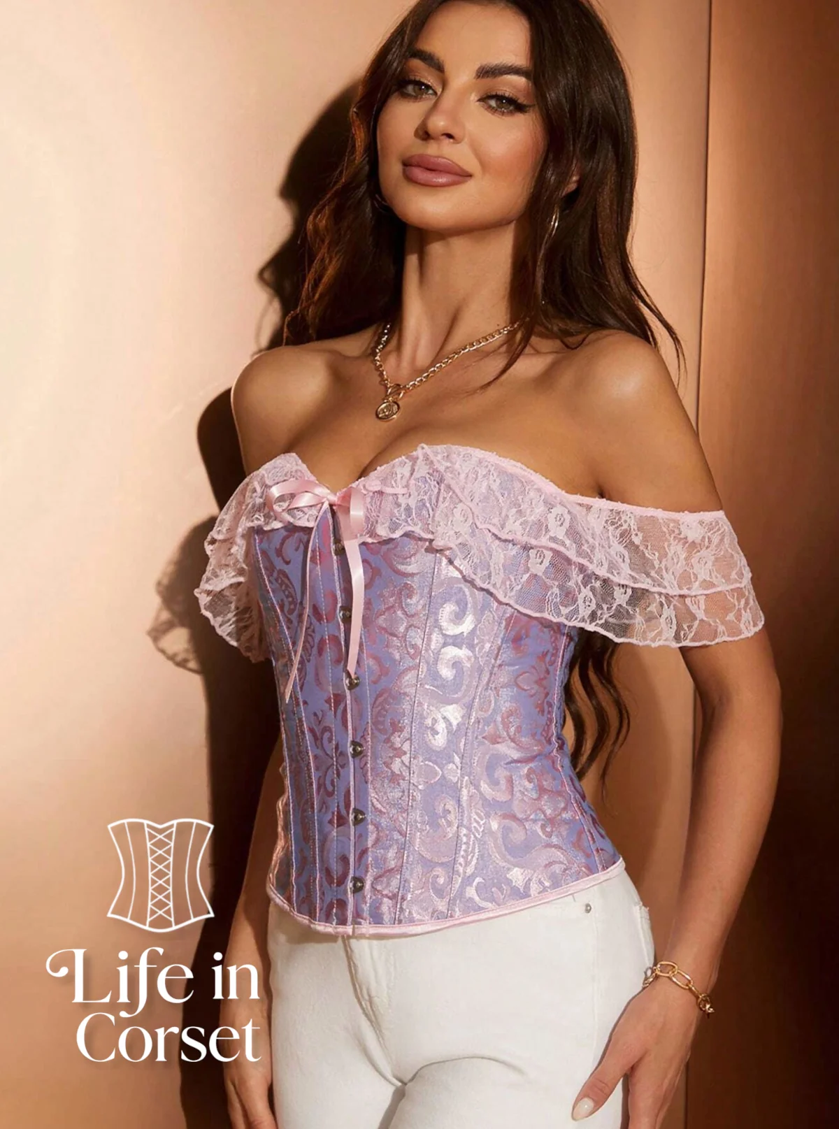 Corset bleu pastel à broderies Océana