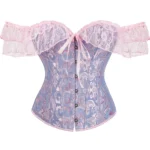 Corset bleu pastel à broderies baroques et dentelle rose Océana (6) Corset bleu pastel à broderies baroques et dentelle rose Océana