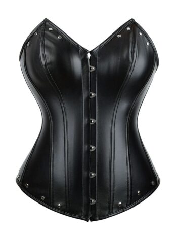 Corset cuir gothique noir avec rivets Storm (face)