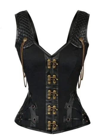 Corset steampunk à bretelles et décor mécanique London