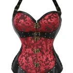 Corset steampunk rouge et cuir noir Nox (10) Corset steampunk rouge et cuir noir Nox (10)