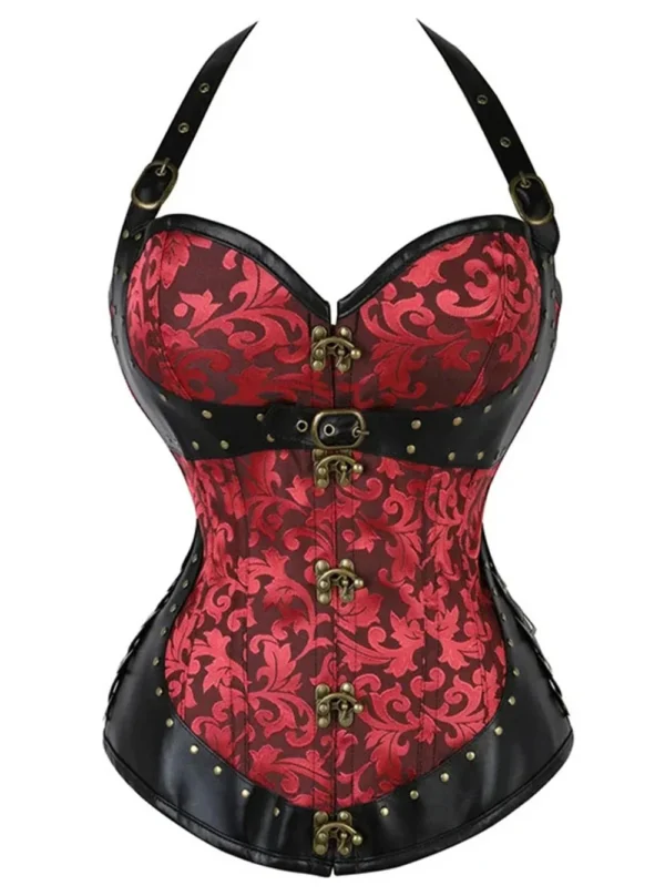 Corset steampunk rouge et cuir noir Nox (10)