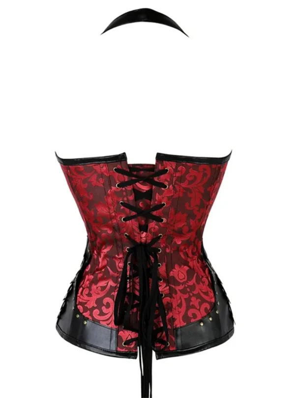 Corset steampunk rouge et cuir noir Nox (4)