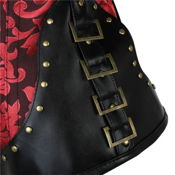 Corset steampunk rouge et cuir noir Nox (5)