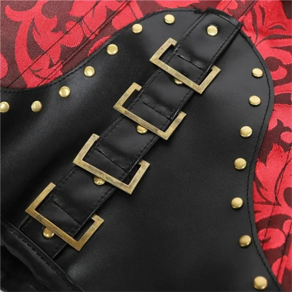 Corset steampunk rouge et cuir noir Nox (6)