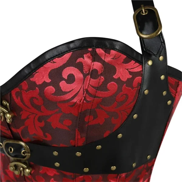 Corset steampunk rouge et cuir noir Nox (7)