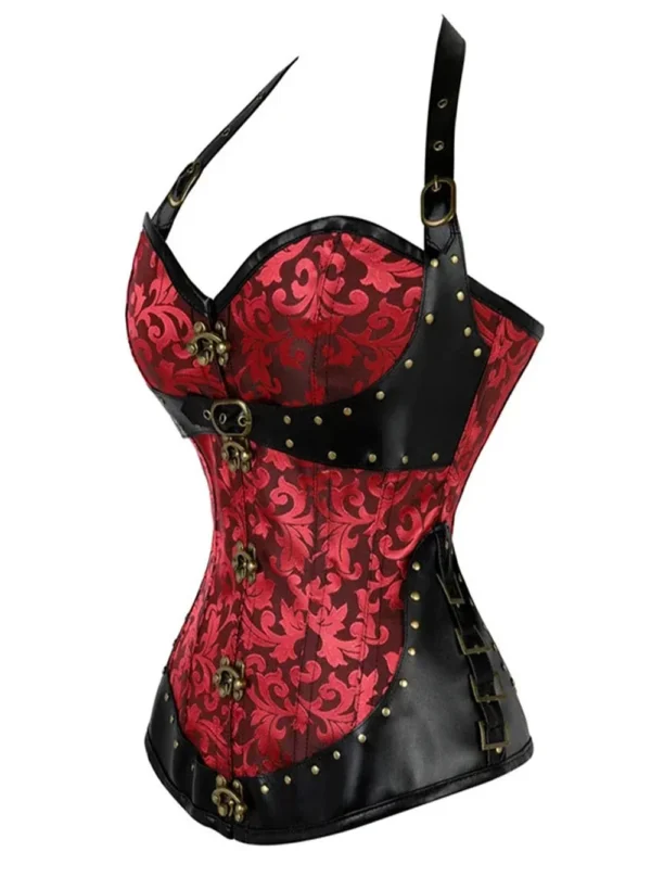 Corset steampunk rouge et cuir noir Nox (8)
