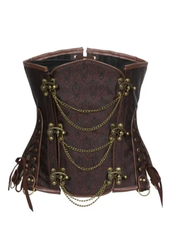 Corset steampunk sous poitrine marron avec chaînettes Cecily Corset steampunk sous poitrine marron avec chaînettes Cecily