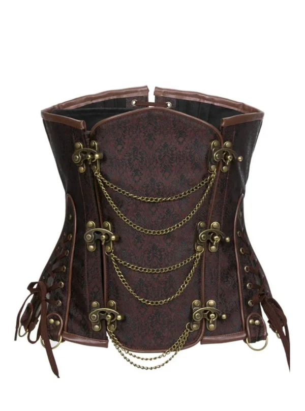 Corset steampunk sous poitrine marron avec chaînettes Cecily Corset steampunk sous poitrine marron avec chaînettes Cecily
