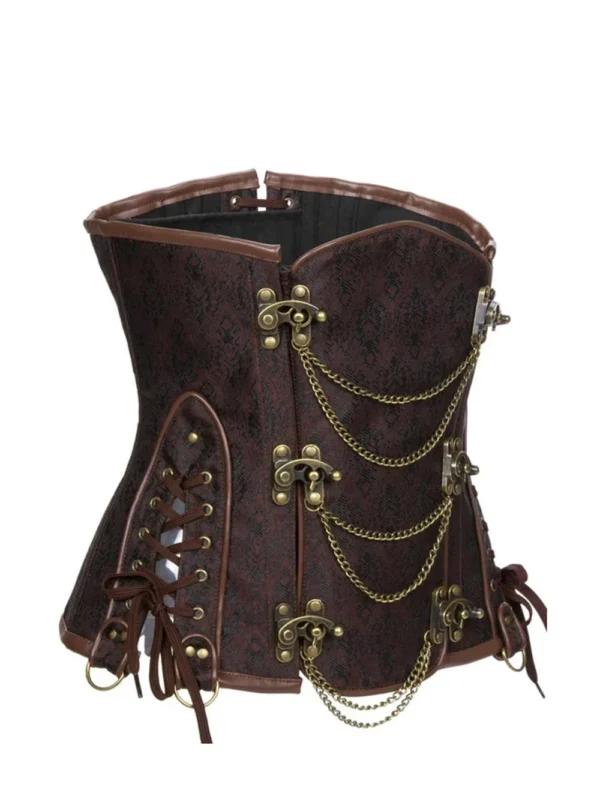Corset steampunk sous poitrine marron avec chaînettes Cecily (2) Corset steampunk sous poitrine marron avec chaînettes Cecily (2)