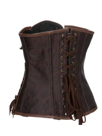 Corset steampunk sous poitrine marron avec chaînettes Cecily (3)